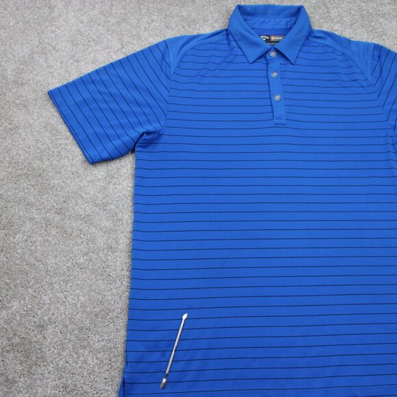 Callaway Opti-Dri Polo Shirt Mens Large Blue/Black Striped Polyester S/S Golf - Picture 5 of 12